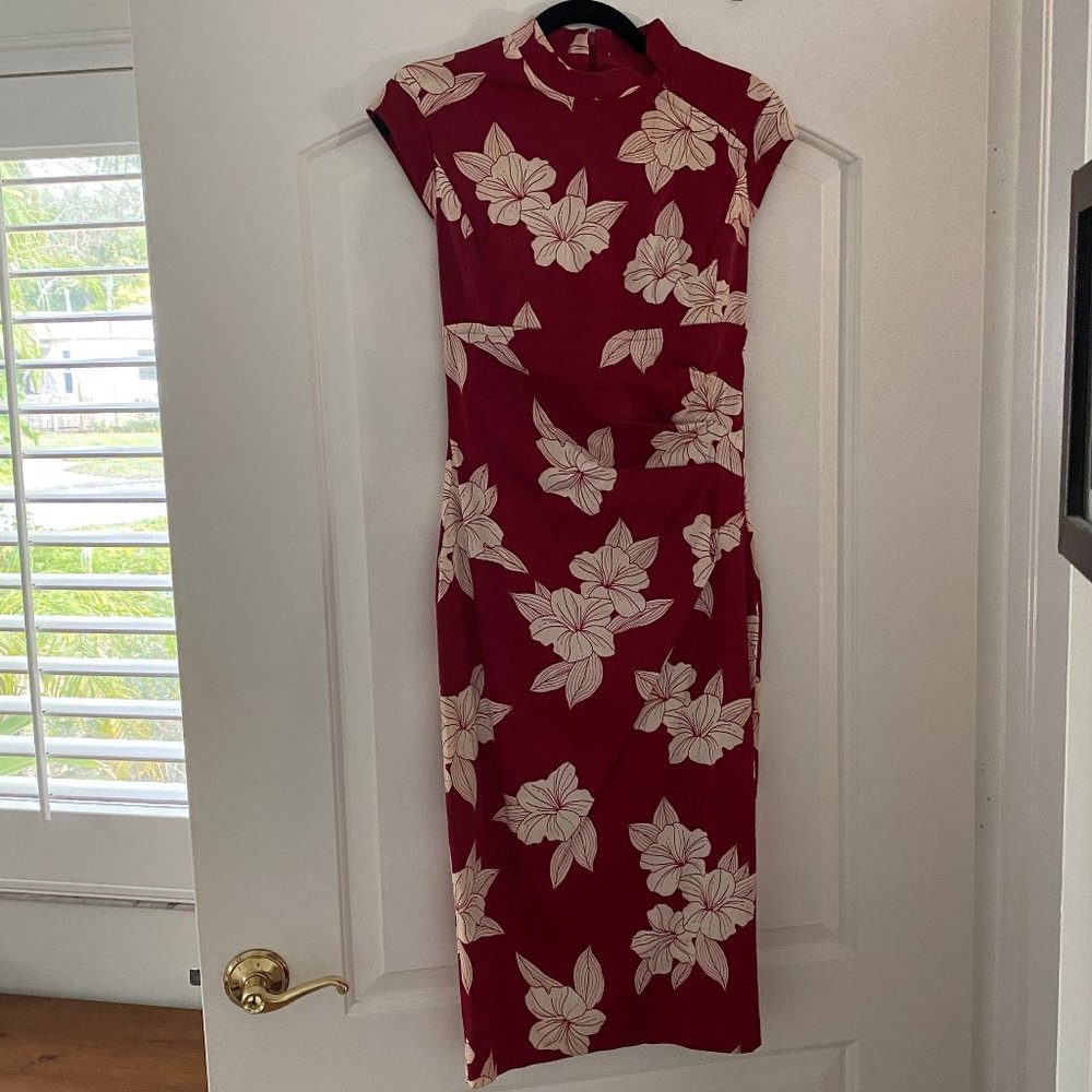 Karen Millen Red Dress with White Floral Pattern (Size 8 US)